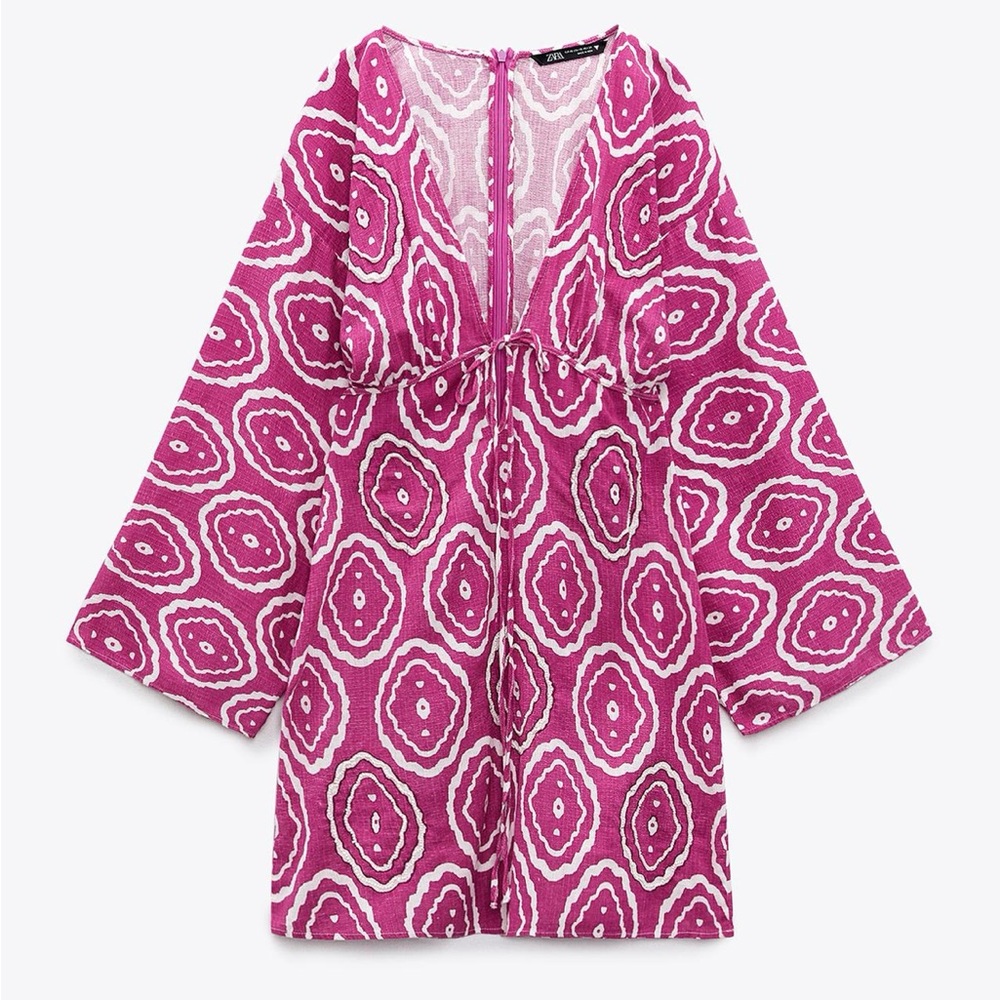 Zara Pink and White Patterned Mini Dress